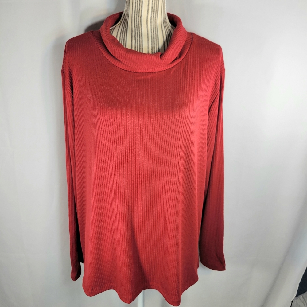 Ava & Viv NWT Red Turtleneck Ribbed Long Sleeve Top Plus Size 1X